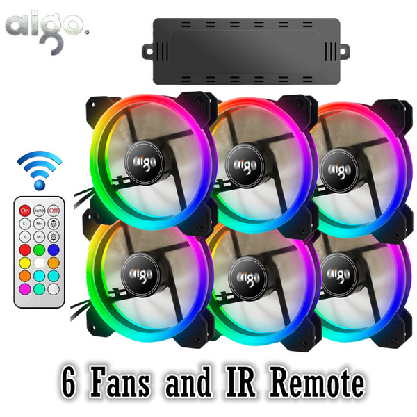 AIGO DR12 RGB 6pcs Computer Case PC Cooling Fan RGB Adjust LED 120mm Quiet + IR Remote New computer Cooler Cooling Case Fan