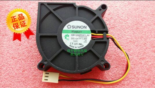 Original SUNON 6015 DC12V 1.6W 6CM GB1206PHV1-AY 3 line turbo blower fan