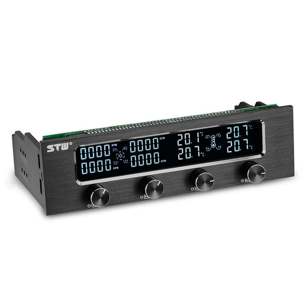 Wholesale-High Quality STW Pc 5.25 Inch Drive Bay Full Brushed Aluminum 4 Channel PWM Fan Controller with LCD Screen