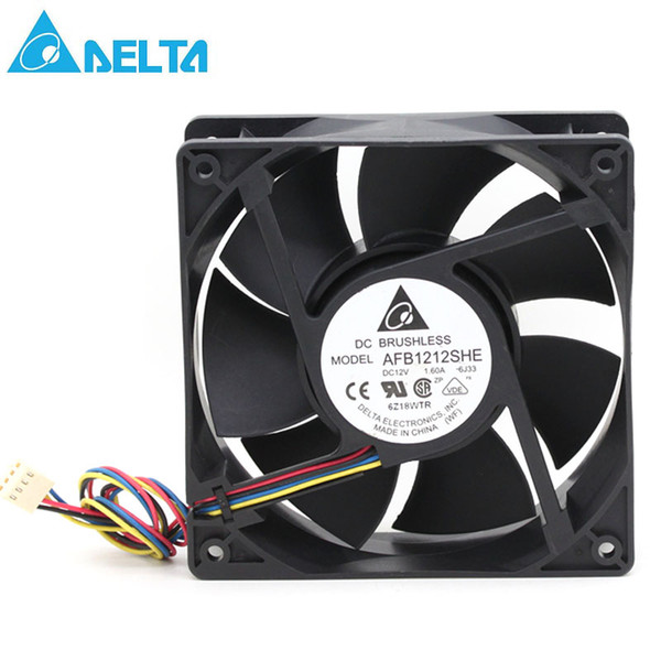 Brand Delta AFB1212SHE 12038 12cm 1.6A 12v 4wire Bitcoin GPU miner cooling fan PWM 120*120*38mm 151.85CFM 3700RPM 53dB-A