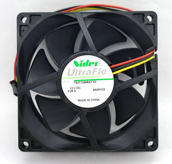 New Original Nidec T92T12MMA7-53 DC12V 0.08A 92*92*25MM 9cm 3 Lines Computer cooling fan