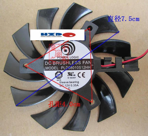 Original EVGA GT440 GT620 GT630 graphics card cooling fan pitch 4.0cm diameter 7.5cm PLD08010S12HH 12V 0.35A AD4512MBT76