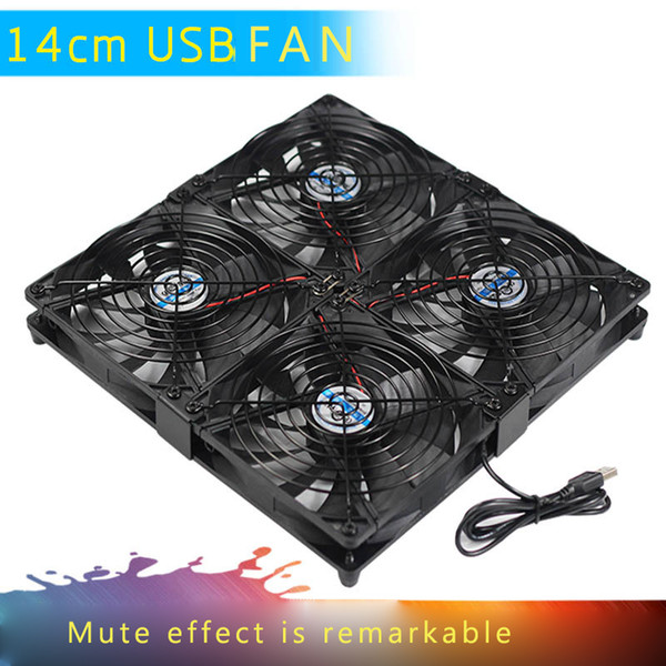 Multi-fan combination 140mm fan with grill, silicone pad, 5V USB silent cooling fan for Mini PC/PS4 / PS3 / Xbox/ router