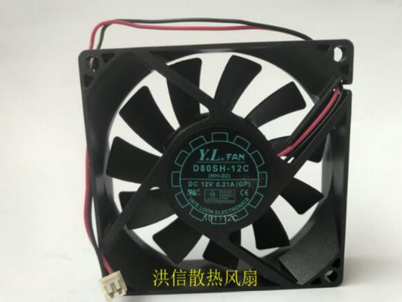 Original YaLnFAN 8020 D80SH-12C DC12V 0.21A two-wire power supply chassis cooling fan