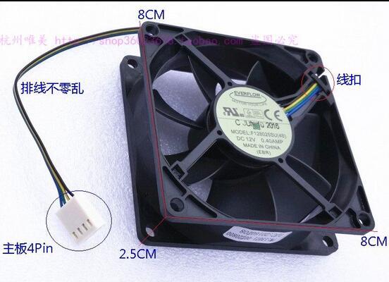 Genuine EVERFLOW 8025 8CM F128025SU 12V 0.40A 4 wire temperature control fan