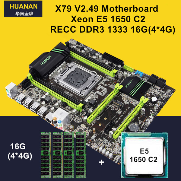 HUANAN V2.49 X79 LGA 2011 Motherboard CPU RAM Combos Xeon E5 1650 C2 CPU RAM 16G(4*4G) DDR3 RECC NVME SSD M.2 Port Max 4*16G Memory