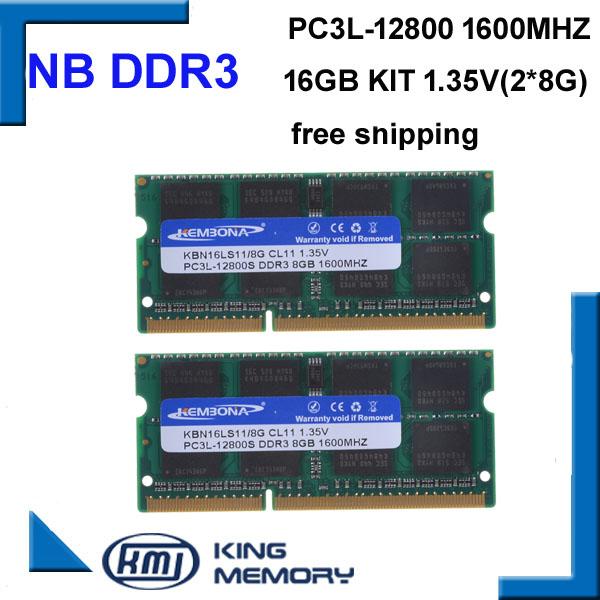 3 KEMBONA high quality and speed sodimm laptop ram 3 16GB(kit of 2pcs ddr3 8gb) PC3L-12800 204pin ram memory 1.35v