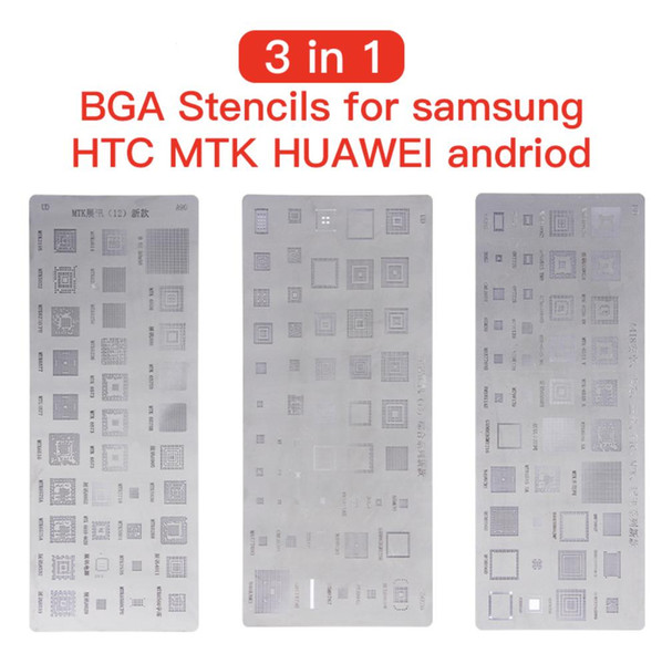 High quality 3pcs/lot universal BGA Stencils for MTK Samsung HTC Huawei Android Directly Heated BGA Reballing Stencils Kit