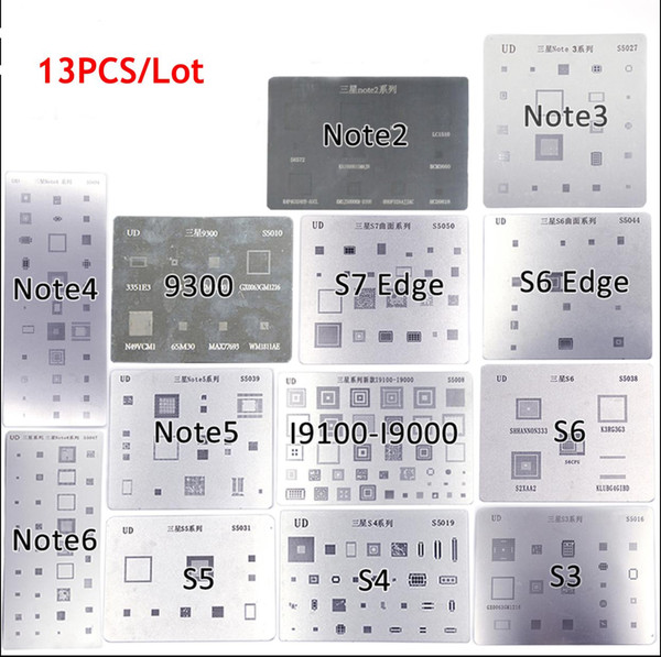 13pcs/Lot IC Chip BGA Reballing Stencil Kits Solder Template Welding Flux for Samsung S7 S6 edge S5 S4 S3 Note 3 4 5 6