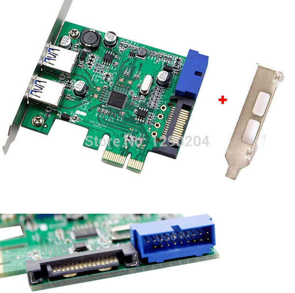 Wholesale-PCI-E USB 3.0 2 Port 20 pin Connector 15-pin SATA Power w/ Low Profile Bracket