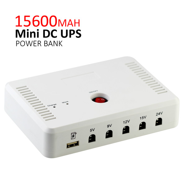 15600MAH MINI DC UPS USB 5V 2A update 9V 12V 15V 24V powerbank 2-way output 24W 18650 lithium battery Uninterruptible power supply