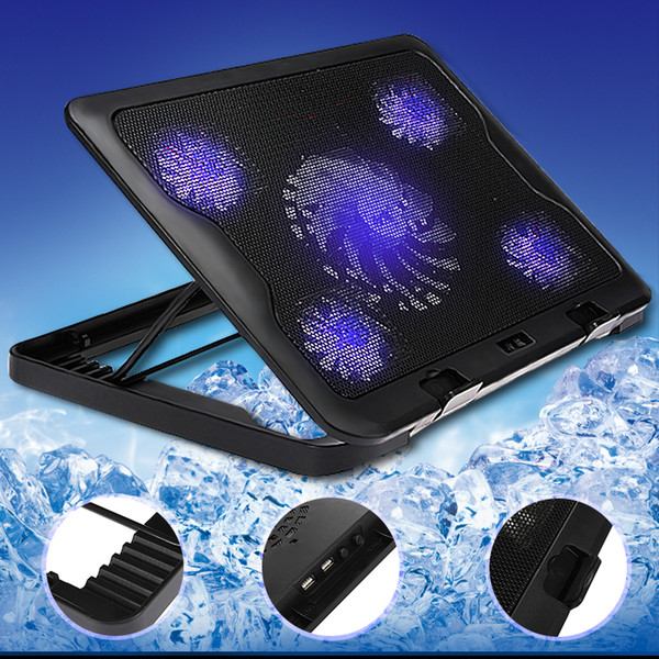 5 Fans LED USB Cooling Adjustable Pad For Laptop Notebook 7-17inch Stand Pad for Laptop PC Usb Cooler For Notebook +USB Cord