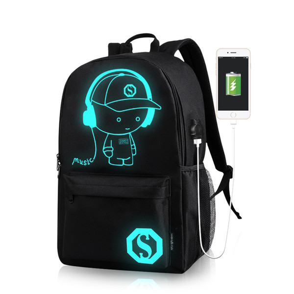 New USB Charge Glow in dark Music Travel Laptop Backpacks For Wholesale Casual Travel Teenager Student School Notebook Laptop Bag