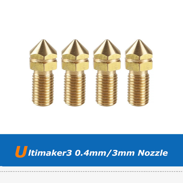 4pcs Ultimaker3 UM3 3D Printer Spare Parts 0.4mm Brass Nozzle For 3mm Filament