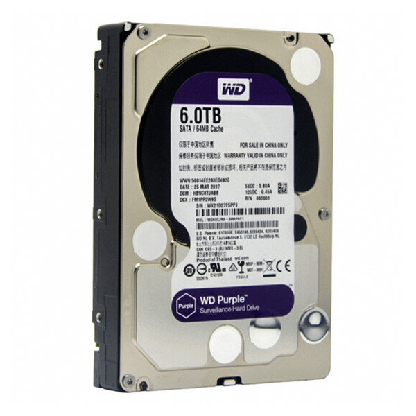 WD Purple 6TB HDD Surveillance Hard Disk Drive - 5400 RPM Class SATA 6 Gb/s 64MB Cache 3.5 Inch - WD60EJRX