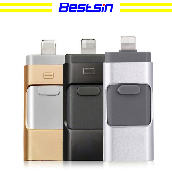 Bestsin 3 In 1 Flash Drive USB Lightning Micro USB Interface 16G 32G 64G 128G For iphone and Android