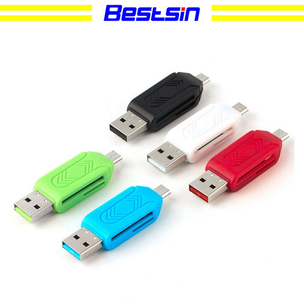 Bestsin 2 in 1 USB Male To Micro USB Dual Slot OTG Adapter With TF SD Memory Card Reader For Android Smartphone