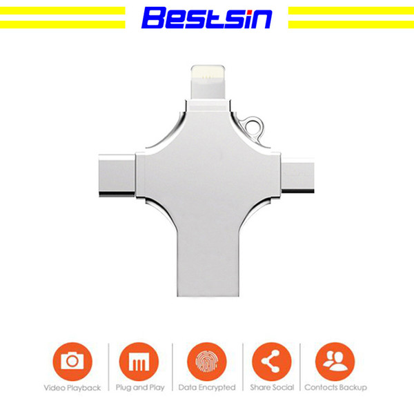 Bestsin 4 In 1 Flash Drive with Type-C USB Lightning Micro USB Interface 16G 32G 64G 128G