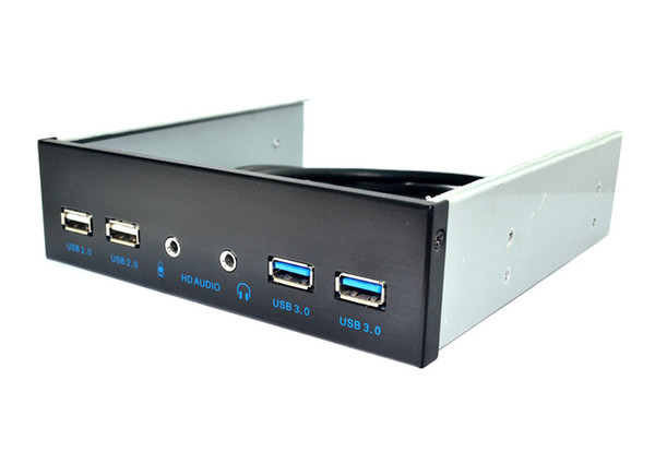 L 6 Ports USB 3.0+HD Audio 3.5mm+ USB2.0 5.25 Inch Floppy Bay Front Panel With Power Adapter USB 3.0 Hub Spilitter