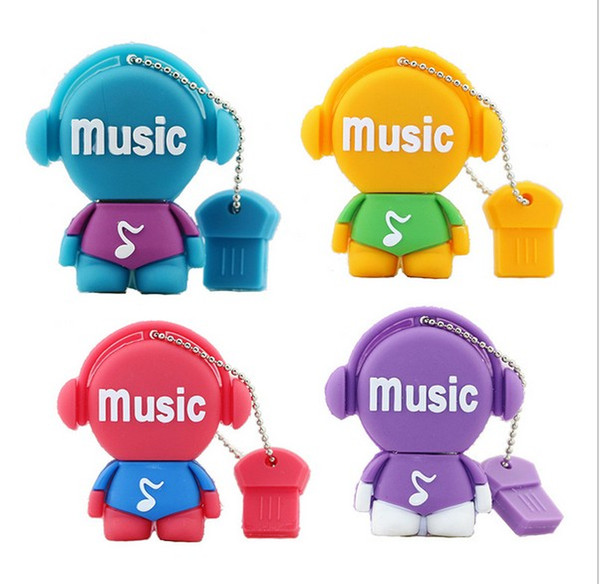 Free shipping PenDrive Cartoon 32GB Music Man USB Flash Drive 4GB 8GB 16GB 32GB Flash Drive Musician Flash Memory Stick Cute Cartoon U Disk