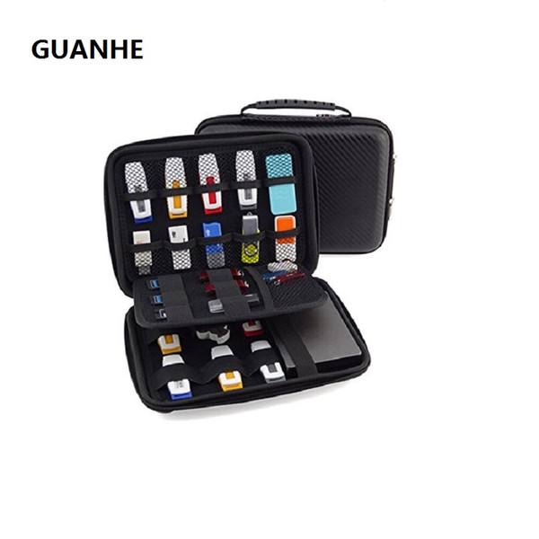 GUANHE Flash Large Carrying Portable Case With 23 Elastic Bands For Cables, USB Sticks, Hard Drive, Memory Cards Black EVA