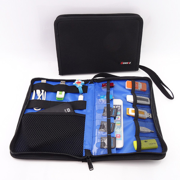 Wholesale- Foldable digital Organizer Roll UP Winder Earphone Portabla Electronics Hard Drive Storage Bag Stable Travel Cable Organizer