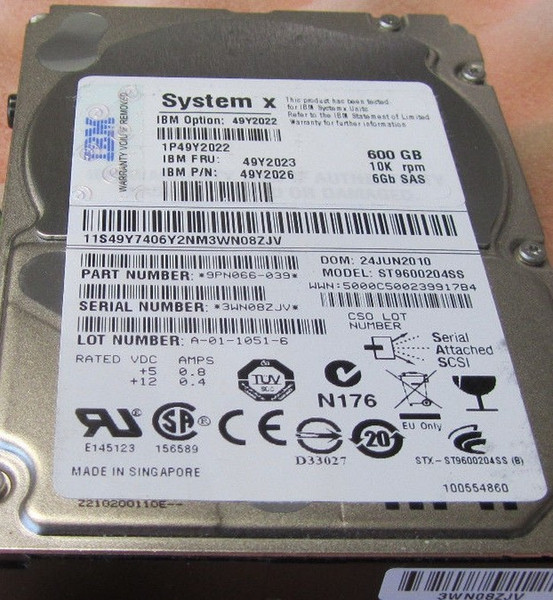 100% Hard Drives for IBM 49Y2022 49Y2023 600G 10K SAS 2.5 X