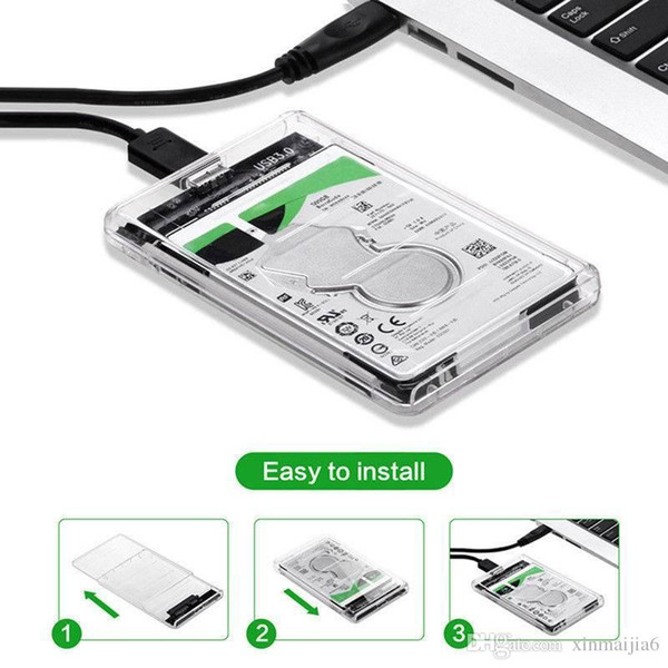 Hard Drive USB 3.0 SATA External 2.5 inch HDD SSD Enclosure Box Transparent Case Cover