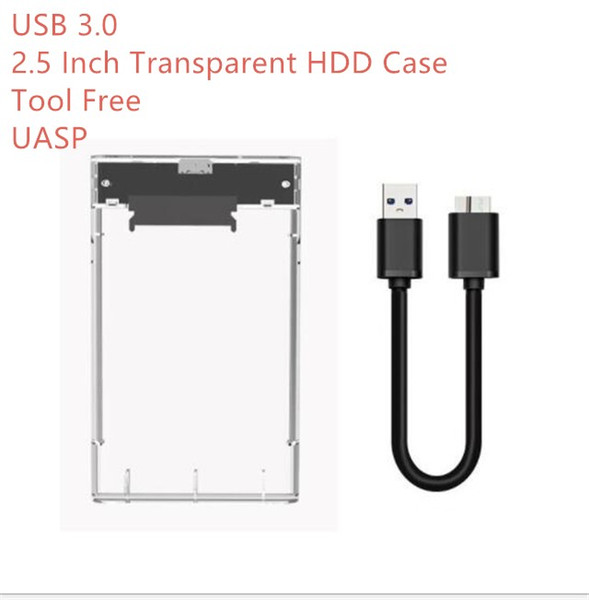 2.5 Inch High Speed USB 3.0 Transparent HDD Case Tool Free UASP Hard Drive Enclosure With Retail Box