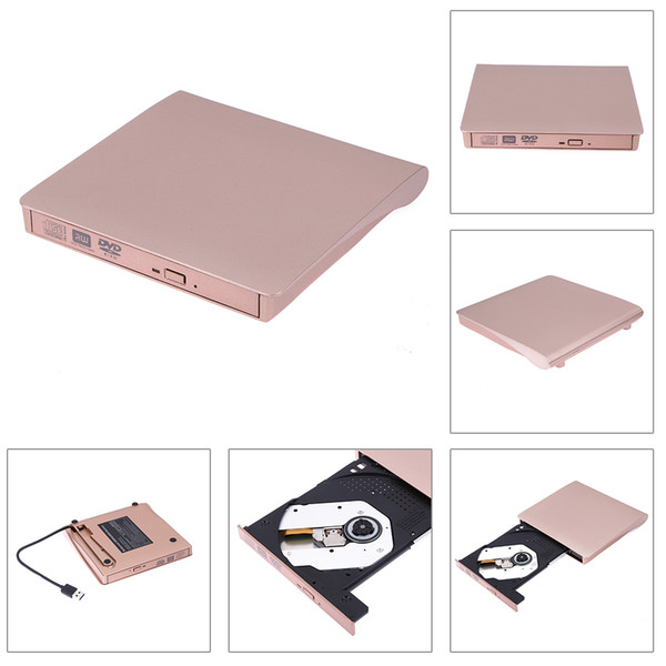Gold USB3.0 Portable External Slim DVD-RW/CD-RW Burner Recorder Optical Drive CD DVD ROM Writer support windows 10