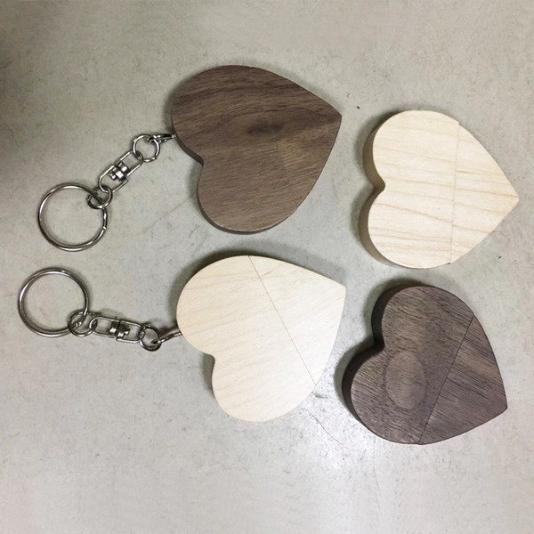 No Logo 10 Piece 16GB 32GB USB3.0 No logo Wood Heart-shaped USB Drives Brand New Key Capacity Enough U Disk USB Flash Drive USB3.0