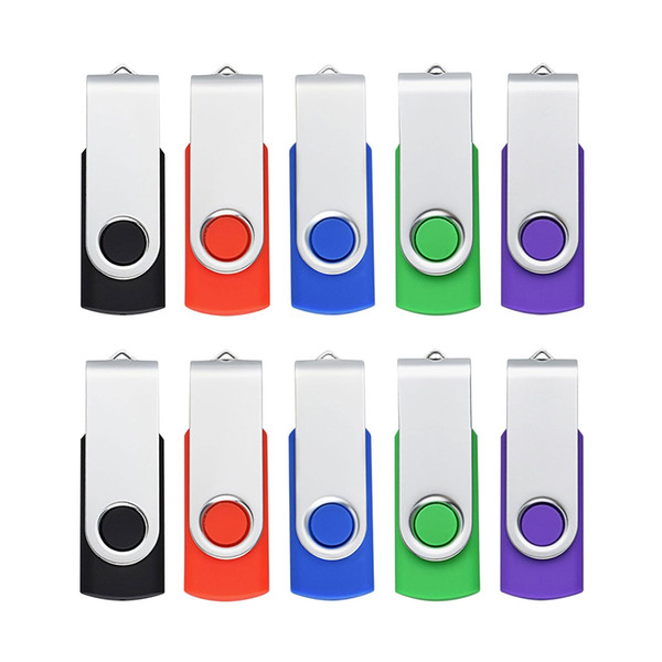 10PCS/LOT Metal Rotating USB 2.0 Flash Drive Pen Drive Thumb Memory Stick 64M 128M 256M 512M 1G 2G 4G 8G 16G 32G for PC Laptop Mac 5 Colors