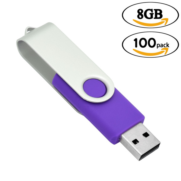 Wholesale 100PCS 8GB USB Flash Drives Metal Swivel Flash Memory Stick for PC Laptop Tablet Pen Drive Thumb Storage 10 Colors Free Shipping