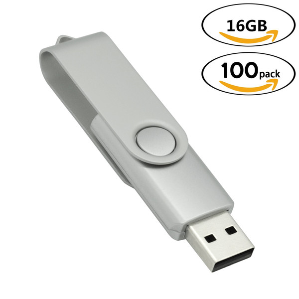 Silver Bulk 100PCS Rotating USB 2.0 Flash Drives Thumb Pen Drive 64MB-32GB Memory Sticks Thumb Storage for Computer Laptop Macbook Tablet