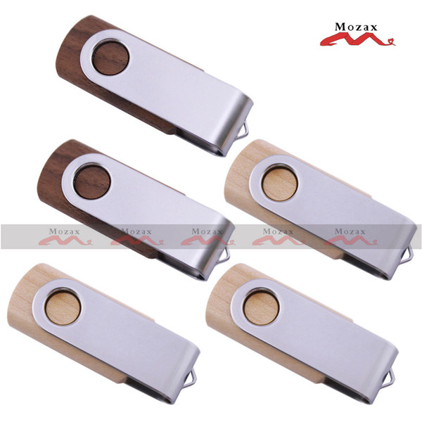 Free Customized Laser Engraved Logo 10PCS 1GB/2GB/4GB/8GB/16GB Swivel Wood USB Drive 2.0 Memory Flash Pendrive Stick