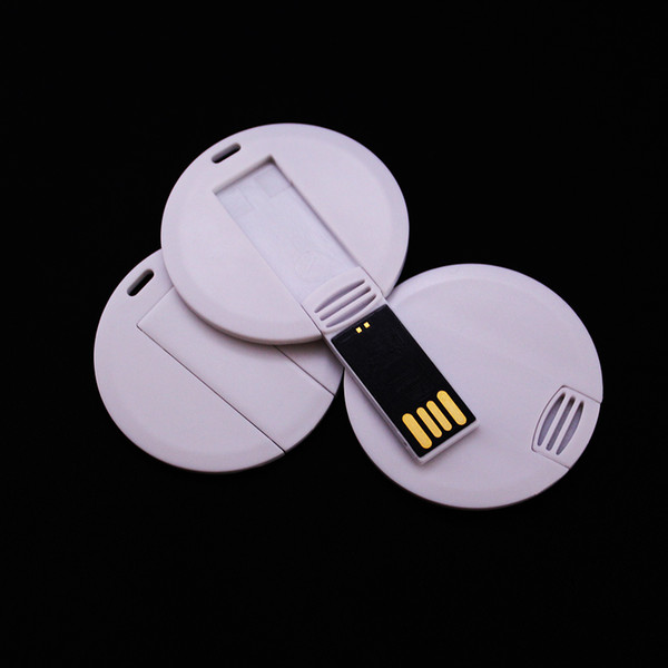 Pack 100PCS 128MB/256MB/512MB/1GB/2GB/4GB/8GB/16GB Round Card USB Drive 2.0 Memory Flash Pendrive Sticks Blank White Suit for Logo Print