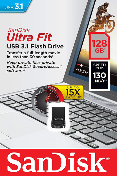 Sandisk 128GB Ultra Fit USB 3.1 Flash Drive - SDCZ430-128G USB 3.0-enabled (USB 2.0 compatible)