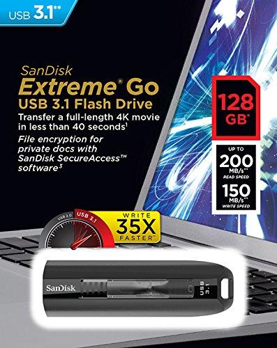 Sandisk 128GB Extreme Go USB 3.1 Flash Drive SDCZ800-128G Backward-compatible with USB 3.0 and USB 2.0 ports