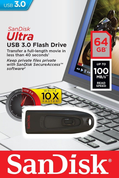 Sandisk 64GB Ultra USB 3.0 Flash Drive SDCZ48-064G USB 3.0-enabled (USB 2.0 compatible)