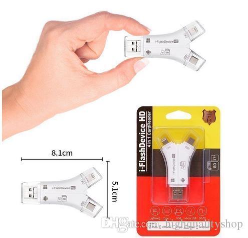 iFlash Drive HD SD Card Reader 4in1 i Flash Drive USB Micro SD &TF Card Readers Free Shipping