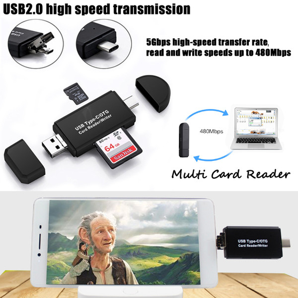 For Smart Phone USB Extension Header USB 2.0 High-speed Card Reader TYPE-C Micro USB Card Writer For Laptop Notebook Tablet