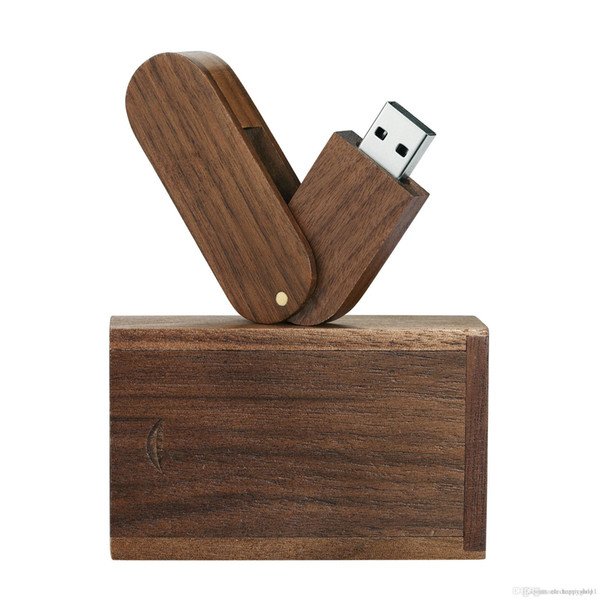 factory price Rotation Solid Wood High Speed USB 2.0 Flash Drive Memory Stick 8GB 16GB 32GB Pendrive Thumb Disk with Wooden Box e93