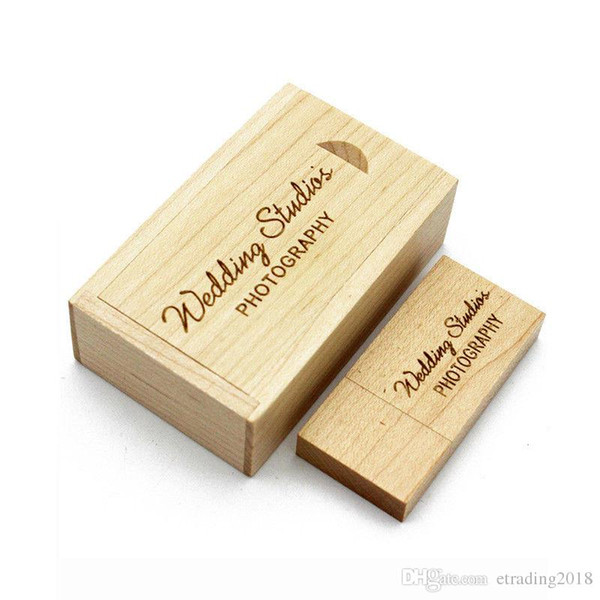 Engraved Maple Wooden USB Flash Drive USB Box Wedding Photo Memory Storage Disk