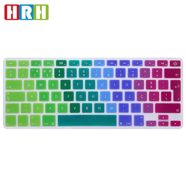 HRH Portuguese Language EU/UK Silicone Rainbow Keyboard Skin Keypad Cover Protective Film For Mac Book Pro Retina Air 13 15 17