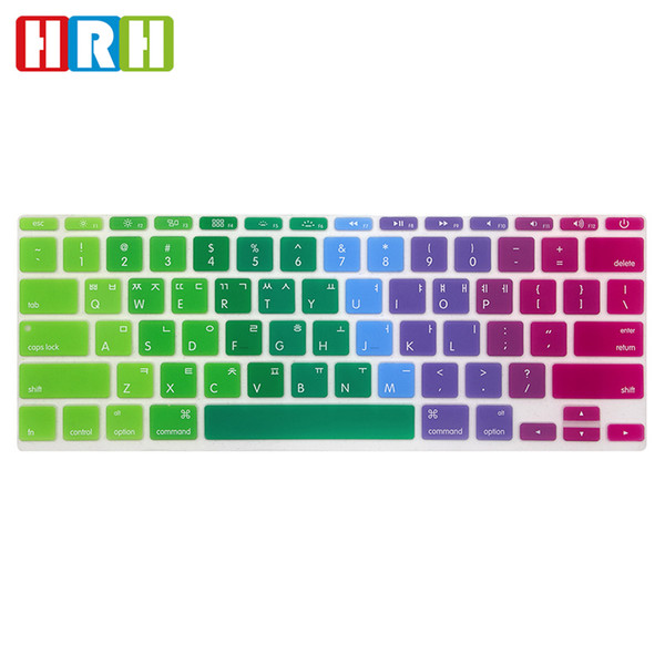 HRH US Korean Slim Language Rainbow Keyboard Cover Protector Silicone Skin Protective Film For Mac Book Air 11 11.6 A1465 A1370