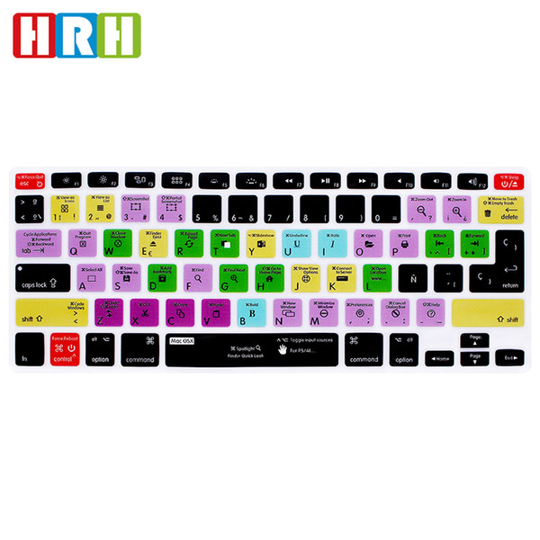 HRH For Mac OSX Spanish Shortcuts Function Silicone Keyboard Cover Protector Keypad Skin For Mac Air Pro Retina 13