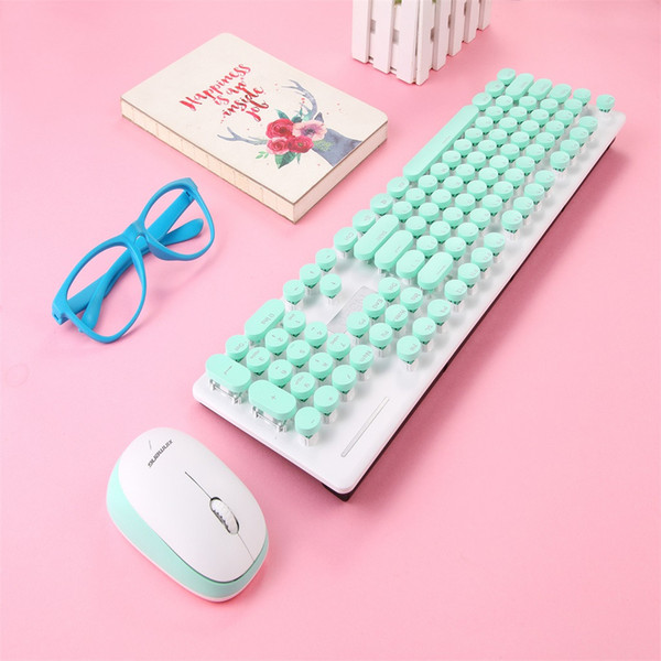 N520 2.4Ghz Wireless Keyboard Punk Mechanical Feel Keyboard And Mouse Set 104 Key Round Key Cap For PC Laptop