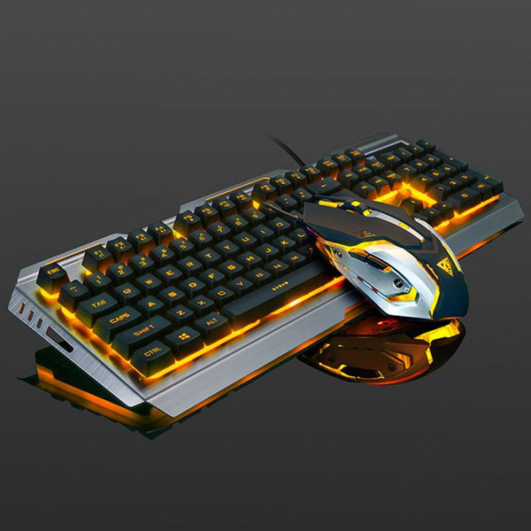 V1 Suspended Keycap USB Wired Ergonomic Backlit Gaming Keyboard and Mouse Set ,Mechanical Feel,Aluminium Alloy Panel