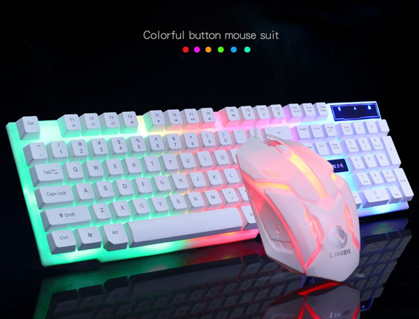 Ergonomic keyboard mouse gaming set rainbow wired PC Gamer suspension Mechanical Laptop Backlit Illuminated mouse white kit