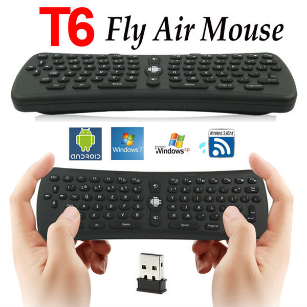 2.4G Mini Fly Air Mouse T6 2.4GHz RF Wireless Qwerty Mouse Keyboard Remote Combo for PC Android TV Box MXQ MX MXIII M8 MK802 CX-919 tv stick